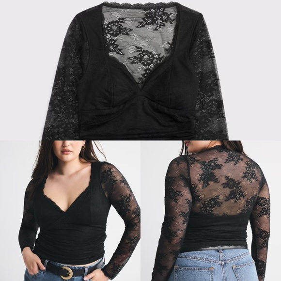 ABERCROMBIE- Zoe Bra-Free Long-Sleeve Lace Top - Picture 6 of 6